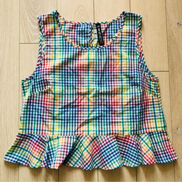 Design Lab Lord & Taylor Tops - Design Lab Lord & Taylor Rainbow Gingham Top